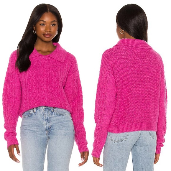 Free People Sweaters - Free People Every Cloud Cable Knit Collared Sweater Fuchsia Fizz Women XL NWT